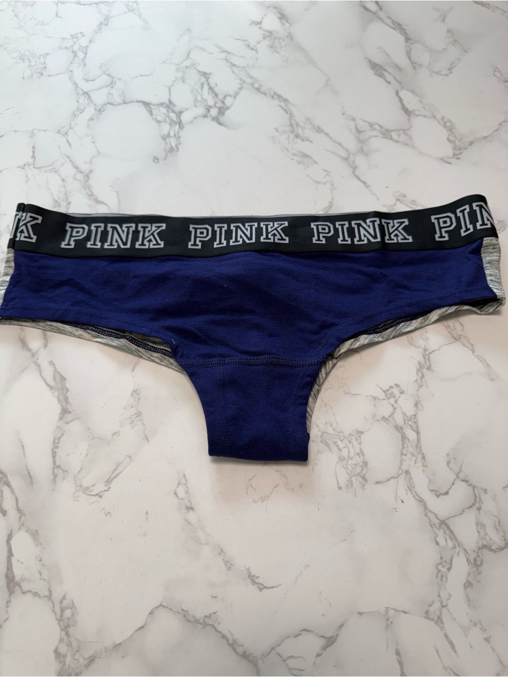 PINK Navy Logo Waistband Bikini Brief. Size M.